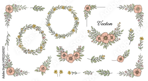 Beautiful floral wreaths and frames vector illustration on a white background Whisk_b0b7e1f06c25f25985d4a5967ff205bedr.eps