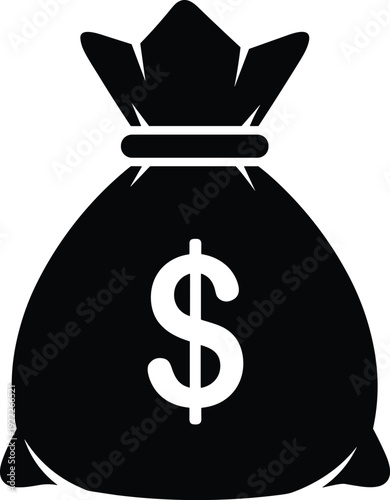 Money bag with dollar sign silhouette, financial wealth savings investment icon vector illustration isolated