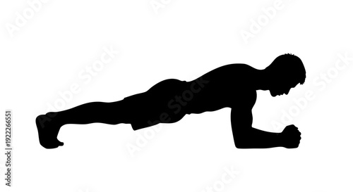 A person doing a plank exercise. Silhouette of a person holding a plank position