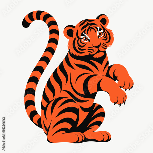 Wallpaper Mural Orange Tiger Sitting Pose With Black Stripes And Long Tail Torontodigital.ca