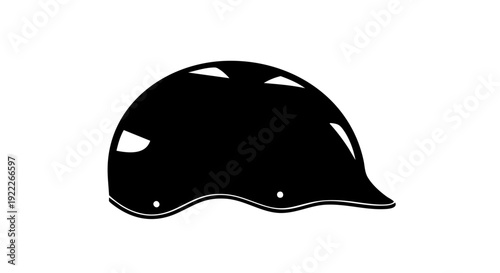 A black helmet silhouette isolated on a clean backdrop. The helmet design is sleek and modern, suggesting safety and protection.