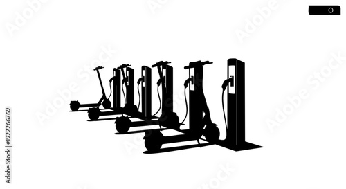 Electric scooter lined up for charging