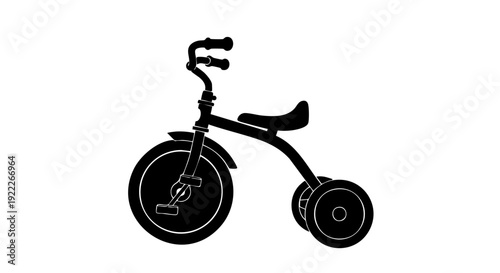 A silhouette of a classic tricycle against a clear backdrop, ideal for depicting childhood, play, and simplicity.