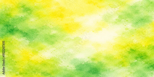 A soft watercolor texture blends vibrant spring green and sunny yellow into a colorful abstract backdrop featuring blurred summer bokeh and a light vector pattern for an artistic nature wallpaper