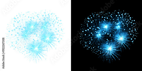 Photos Bright blue exploding fireworks on dark and transparent backgrounds