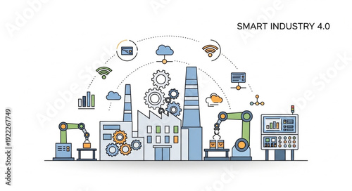 Smart Industry 4.0 - Modern Factory Automation and Digital Transformation.