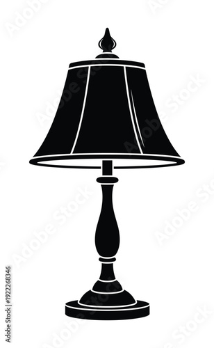 Black table lamp silhouette icon, modern bedside lighting flat vector illustration, home decor clipart for interior design and furniture branding