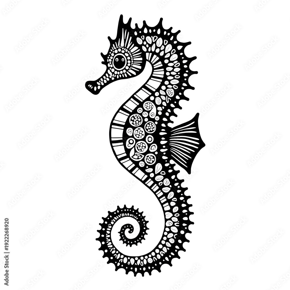 Obraz premium Intricate Seahorse Illustration: An exquisitely detailed illustration of a seahorse, showcasing intricate patterns and textures, bringing a touch of marine elegance.