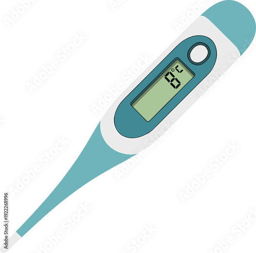 Digital thermometer illustration, medical temperature measurement device, healthcare equipment for fever check, modern electronic tool, flat vector illustration