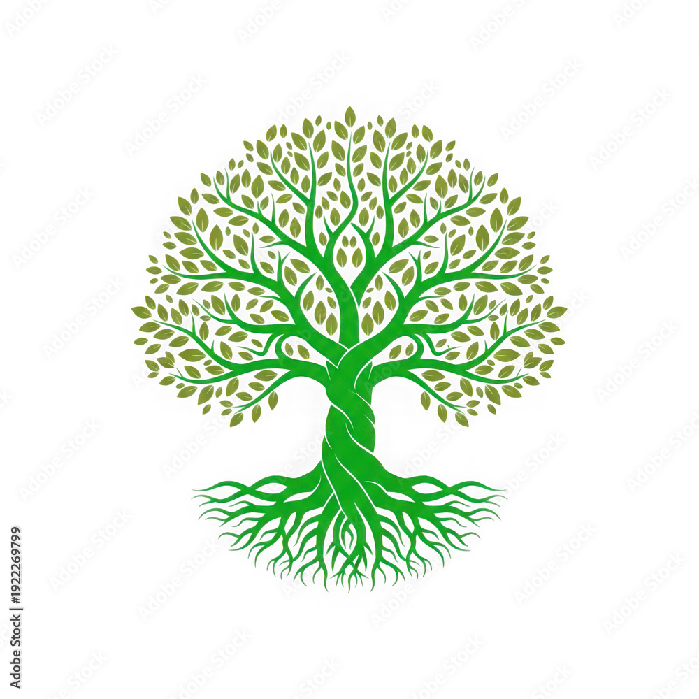 Obraz premium A green tree with its roots and branches spread out isolated on transparent background