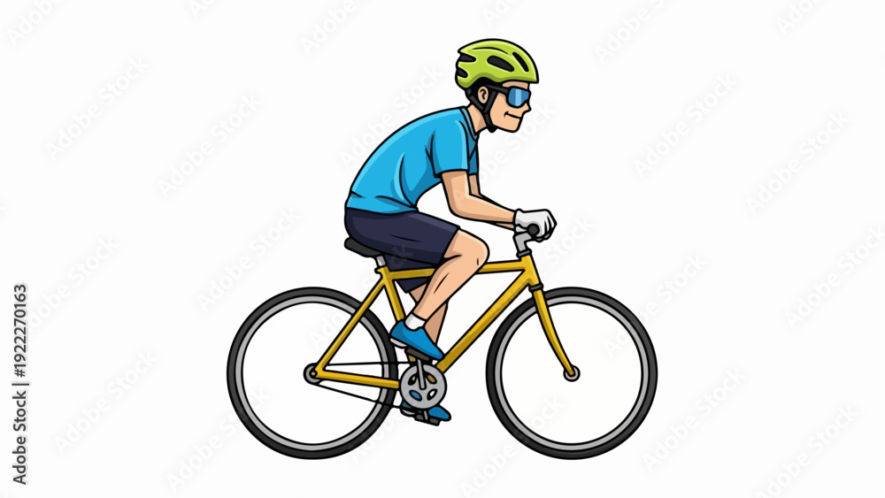 Obraz premium Cartoon illustration of a male cyclist riding a yellow bicycle.