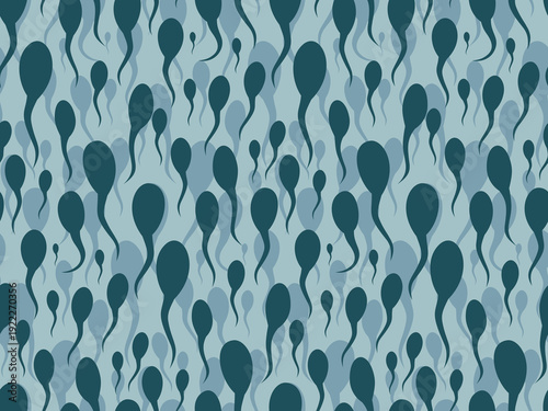 A seamless blue background with tadpoles in water.