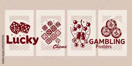 Vintage style casino posters featuring dice cards and cherries