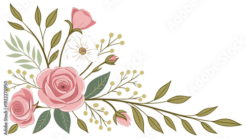 Gemini said

Vintage pink rose bouquet vector illustration featuring a floral nature pattern with summer blossoms and green leaves for a wedding card wallpaper design
