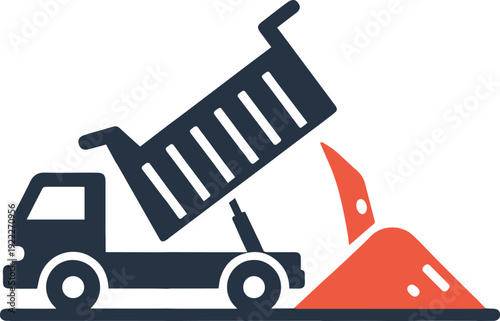 A simplified illustration of a dump truck unloading material