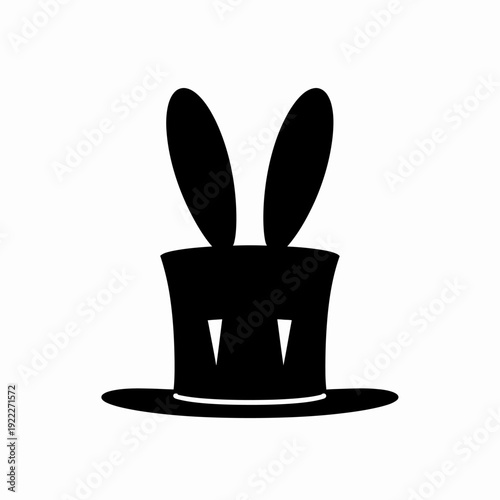 Black silhouette of a magic hat with rabbit ears isolated on white