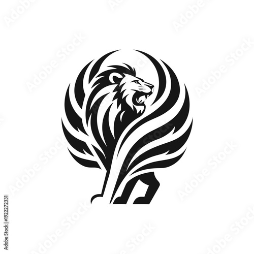 Wallpaper Mural Dynamic black and white vector illustration of a majestic winged lion roaring, symbolizing strength and courage Torontodigital.ca