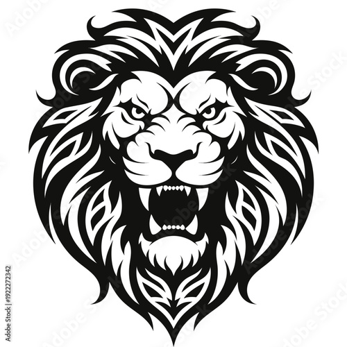 Striking Hyper-Detailed Vector Illustration of a Roaring Lion Head Emblem for Strength Concepts