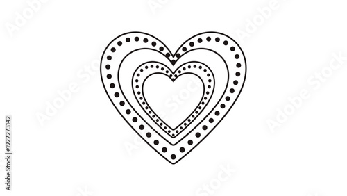 Simple heart outline containing three nested heart shapes with decorative black dots for a romantic design.