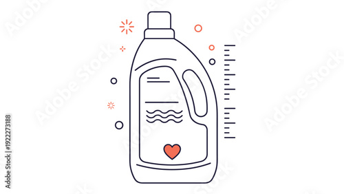 Laundry detergent or fabric softener plastic bottle with a handle and a small heart icon in a clean line style.