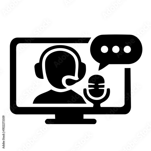 Online Streaming Creator on Screen Icon Black Silhouette
パソコン画面の配信者アイコン 黒シルエット