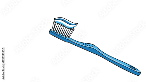 Blue plastic toothbrush with a swirl of minty toothpaste on the bristles for daily oral hygiene and dental care.