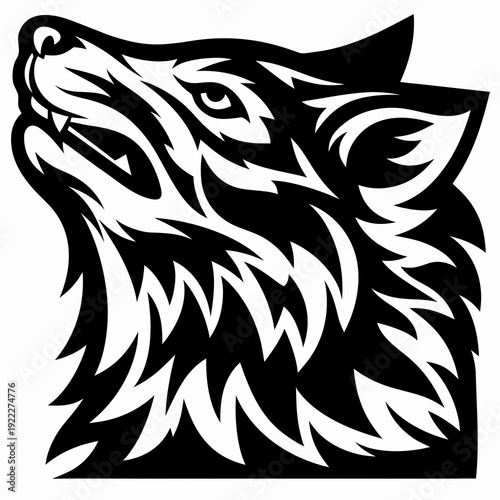 Wallpaper Mural Dynamic Black and White Stylized Howling Wolf Head Vector Graphic Artwork Torontodigital.ca
