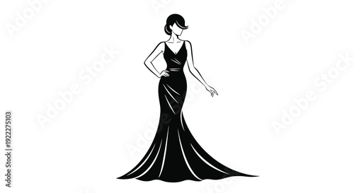 Elegant Woman in a Flowing Black Evening Gown.