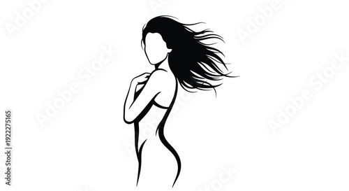Elegant Silhouette of a Woman with Flowing Hair.