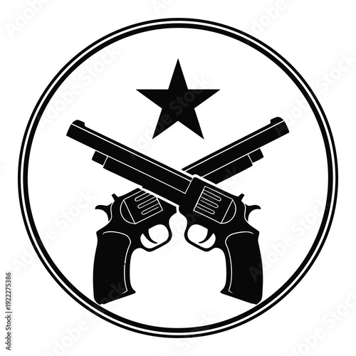 Vintage western revolver pistols with star emblem in circle