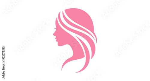 Elegant Pink Silhouette of a Womans Profile with Flowing Hair.