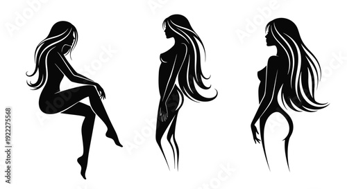 Elegant Silhouettes of Women in Various Poses.