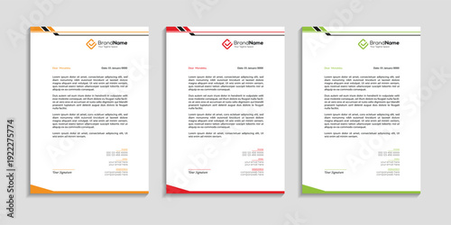 letterhead template design to creative and professional of three color variation