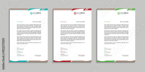 Professional Modern and clean company business  letterhead design with three color variation