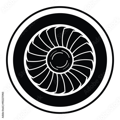 Modern turbine wheel design in black and white circular frame