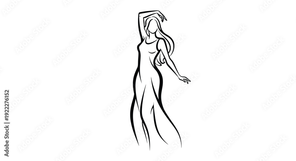 Naklejka premium Elegant Woman in Flowing Gown Dancing Gracefully.
