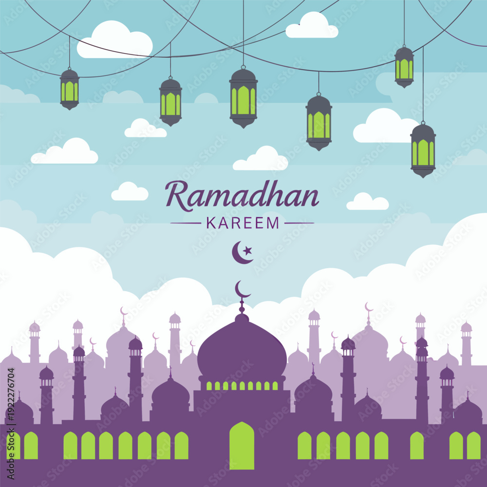 Fototapeta premium Potrait ramadan kareem banner, vector illustration design