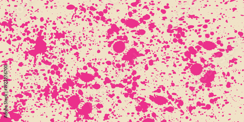 Vibrant hot pink paint splatter vector texture. Abstract pattern with energetic ink spots and drops. Ideal for modern backgrounds or bold designs.Art
