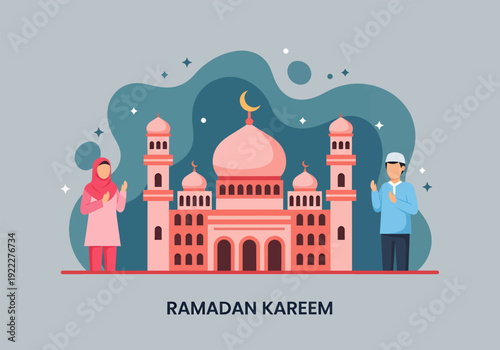 Landscape ramadan kareem banner, vector illustration design