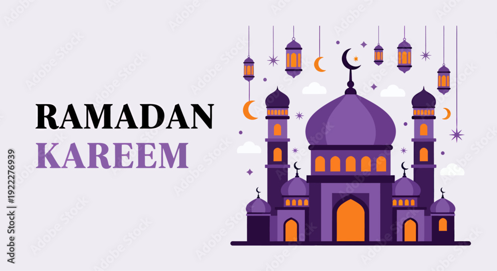 Fototapeta premium Landscape ramadan kareem banner, vector illustration design