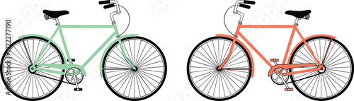 Vintage bicycles set, classic city bikes for urban transport, eco friendly travel concept, colorful cycling illustration, flat vector illustration