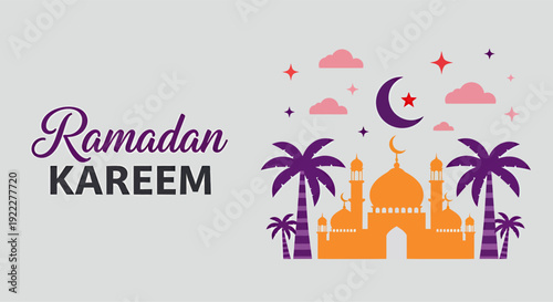 Landscape ramadhan kareem banner, vector illustration design