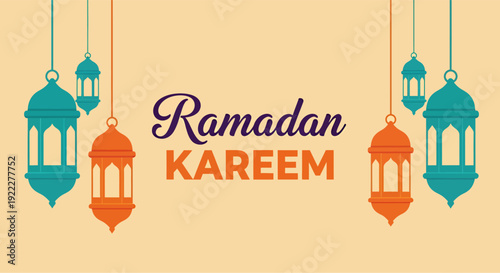Landscape ramadan kareem banner, vector illustration design