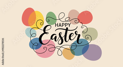 A vibrant and colorful Easter greeting with decorative eggs and elegant typography in a modern vector style, perfect for holiday cards and decorations