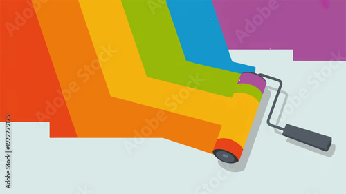 Colorful paint roller with vibrant paint swatches on a light blue background for creative design