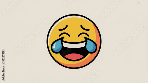 Laughing emoticon with tears of joy on yellow background symbolizing happiness and amusement in digital communication