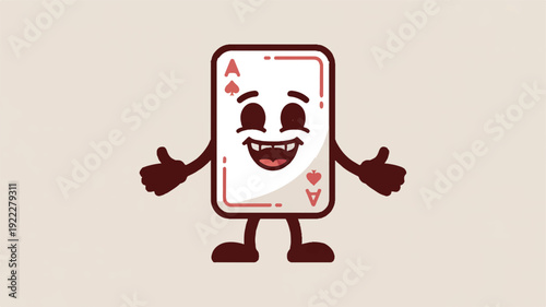 Friendly playing card character giving thumbs up on beige background symbolizing good luck and approval
