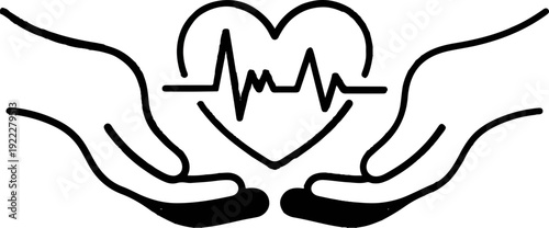 Hands cradling a heart with ecg line symbolizing care and health