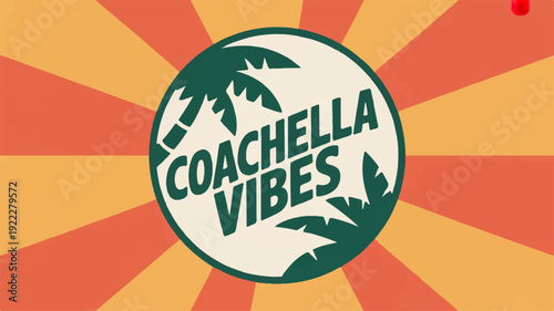 Coachella vibes festival music event palm tree logo sunburst background summer fun