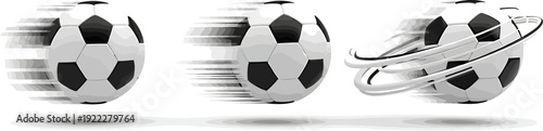 Dynamic Soccer Balls in Motion with Speed Lines and Swirling Effects